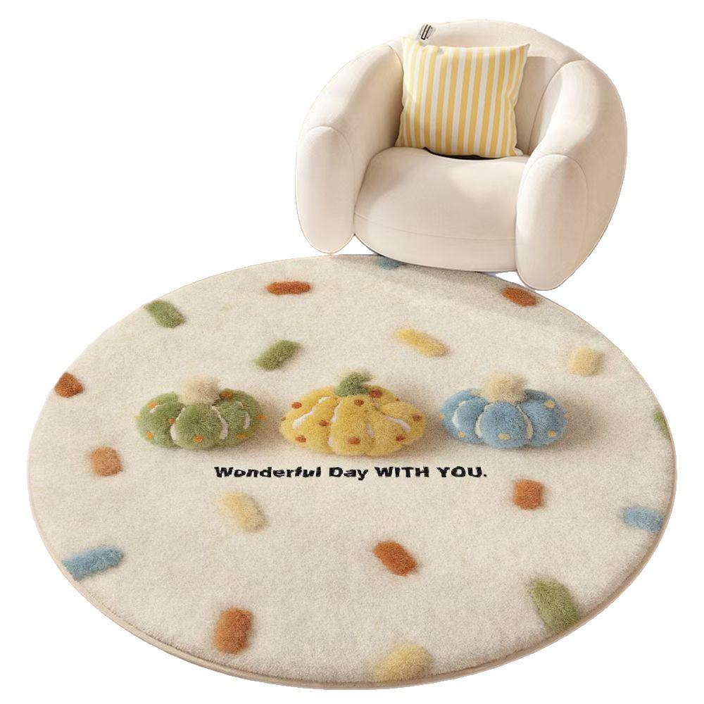 Round Cartoon Imitation Cashmere Rug - Stain-Resistant, Insulating, for Living Room or Sofa