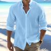 Men's Linen Button-Down Shirt Summer Beach Shirt Long-Sleeved Plain Stand Collar Spring/Summer Casual Everyday Wear
