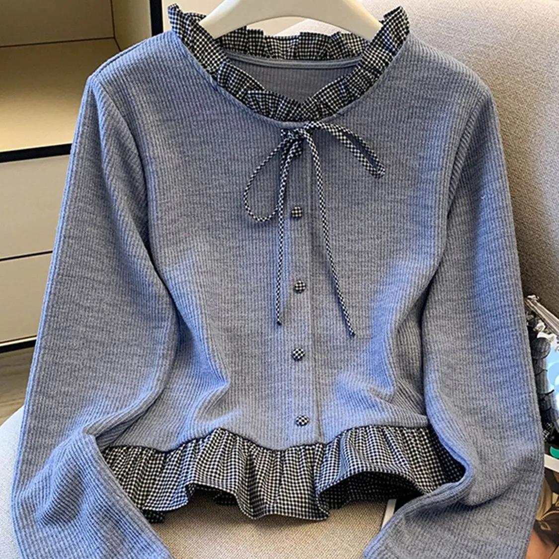 Women Vintage V Neck Short Cardigan Casual Summer Loose Jacket L синий