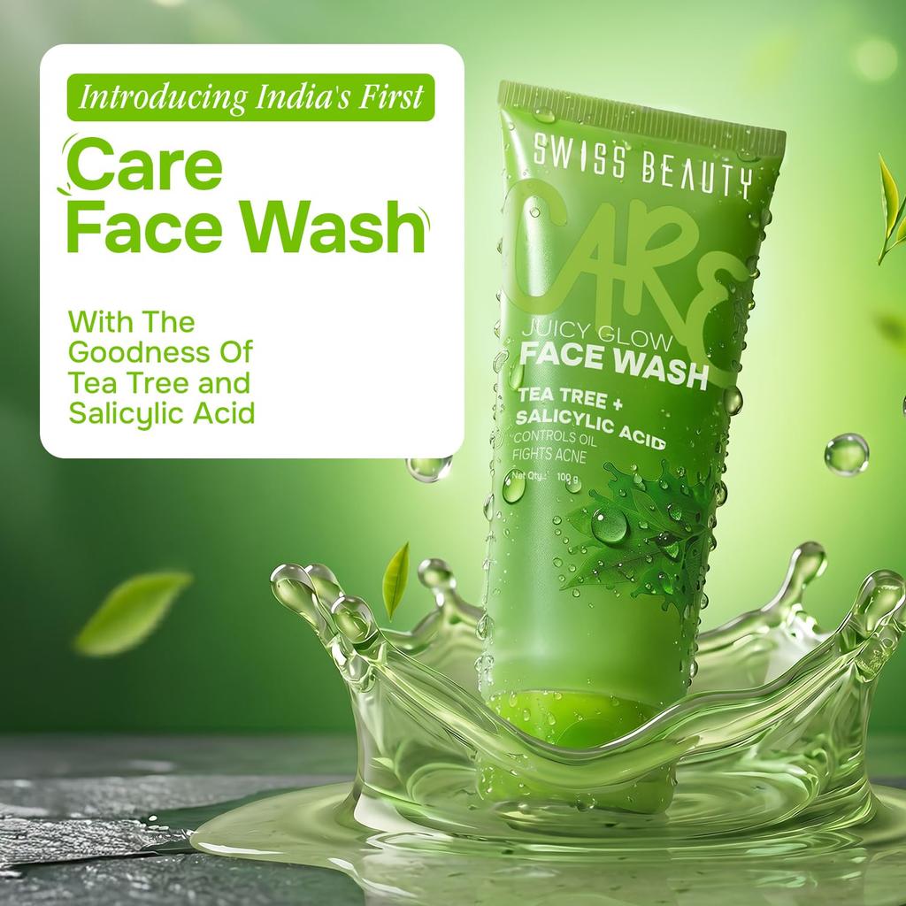 Swiss Beauty Care Juicy Glow Face Wash | Tea Tree + Salicylic Acid 1% | Removes Dirt & Grime | Combats Acne | Reduces Excess Oil | Unclogs Pores -