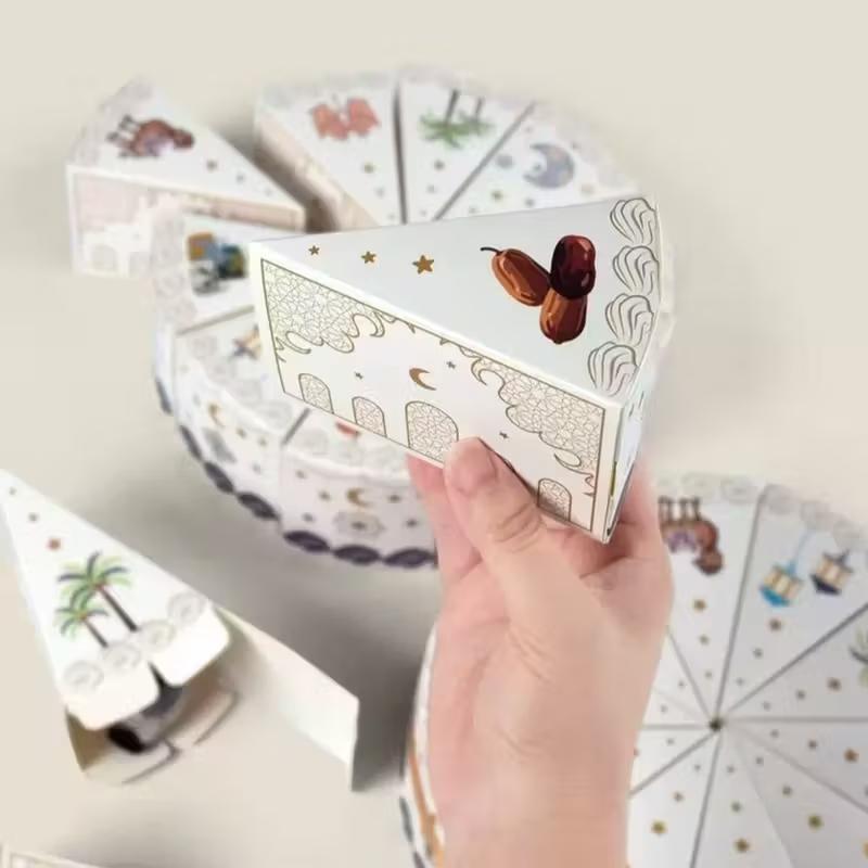 10Pcs/set Ramadan Countdown Calendar Gift Box Cake Shaped Eid Mubarak Candy Snack Packaging Box Muslim Party Decor Supplies