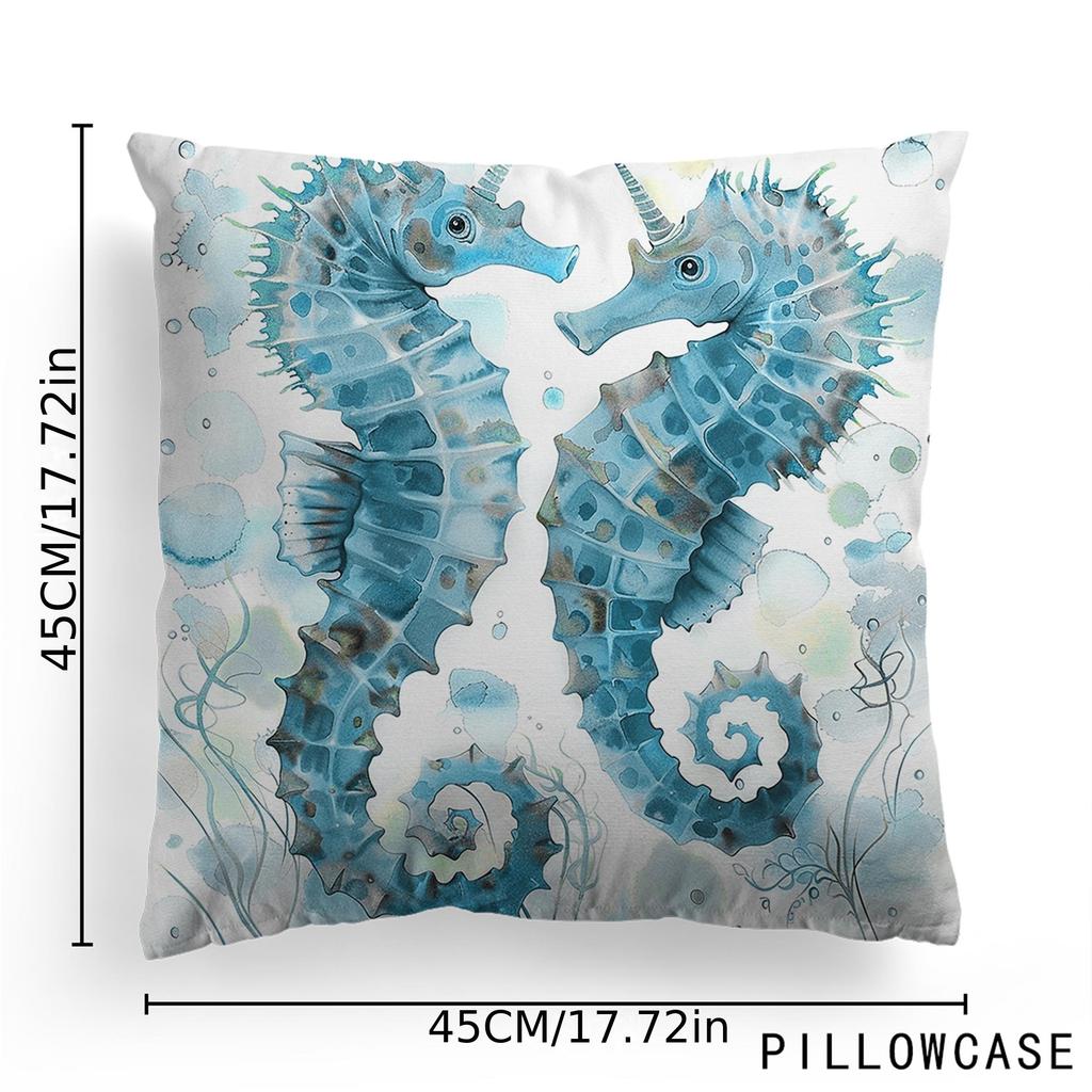 Chic Blue Summer Ocean Series Throw Pillow Covers Marine Life Shell Seahorse Turtle Print Square Cushion Case Living Room Decor
