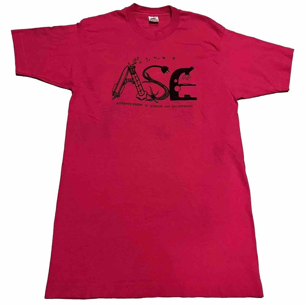 Vintage ASE Science And Engineering Pink T-Shirt Size Large Fits Smaller 90s Unisex T-Shirt