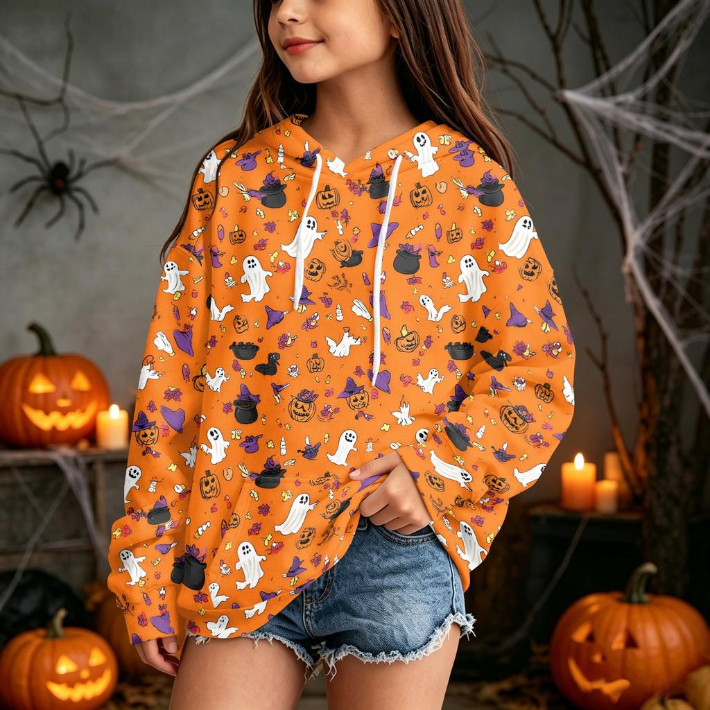 Kids Halloween Print Hoodie Pullover Sweatshirt for Boys Girls Casual Wear
