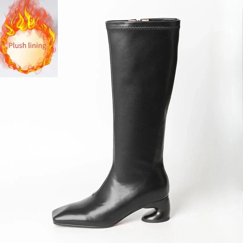 Fashion New 5cm Irregular Curved Heel Black Brown Long Boots European American Autumn Winter Fashion High Heels Women Knee High Boots