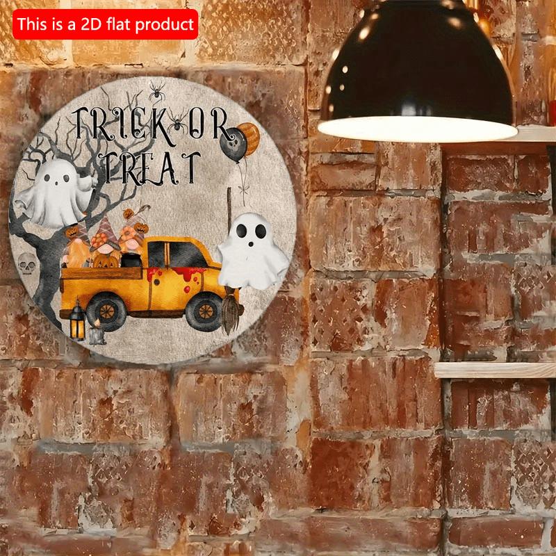 2D Flach 20*20cm, Halloween Heimdekoration, "Süßes oder Saures" Holz-Kreisschilder, Kreative Dekoschilder, für Zuhause, Küche, Garten, Bar-Dekor.