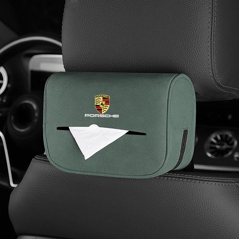 Car Interior Tissue Bag Seat Back Tissue Box For Porsche Cayenne Panamera Macan 911 718 Taycan Boxster Cayman 918 Auto Accessory