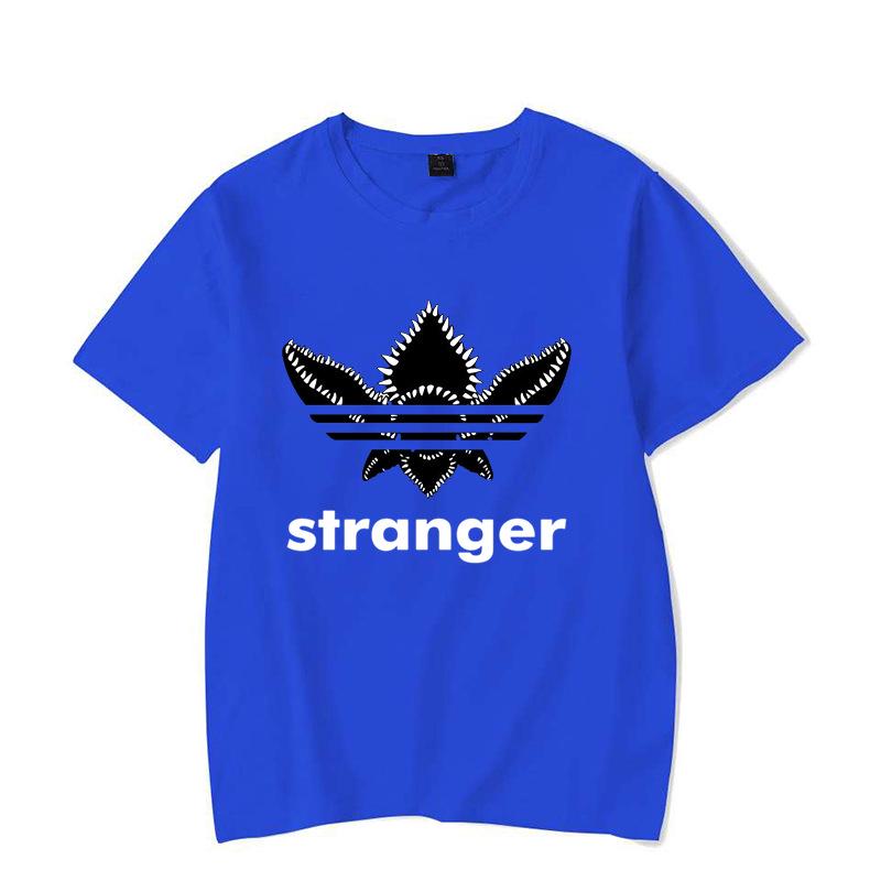 Koszulka damska unisex z krótkim rękawem i nadrukiem z napisem Stranger Things, z okrągłym dekoltem, na lato - Miękka i wygodna