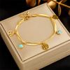 Fashionable Niche Retro High-end Light Luxury Turquoise Tree of Life Round Pendant Double-layer Titanium Steel Bracelet