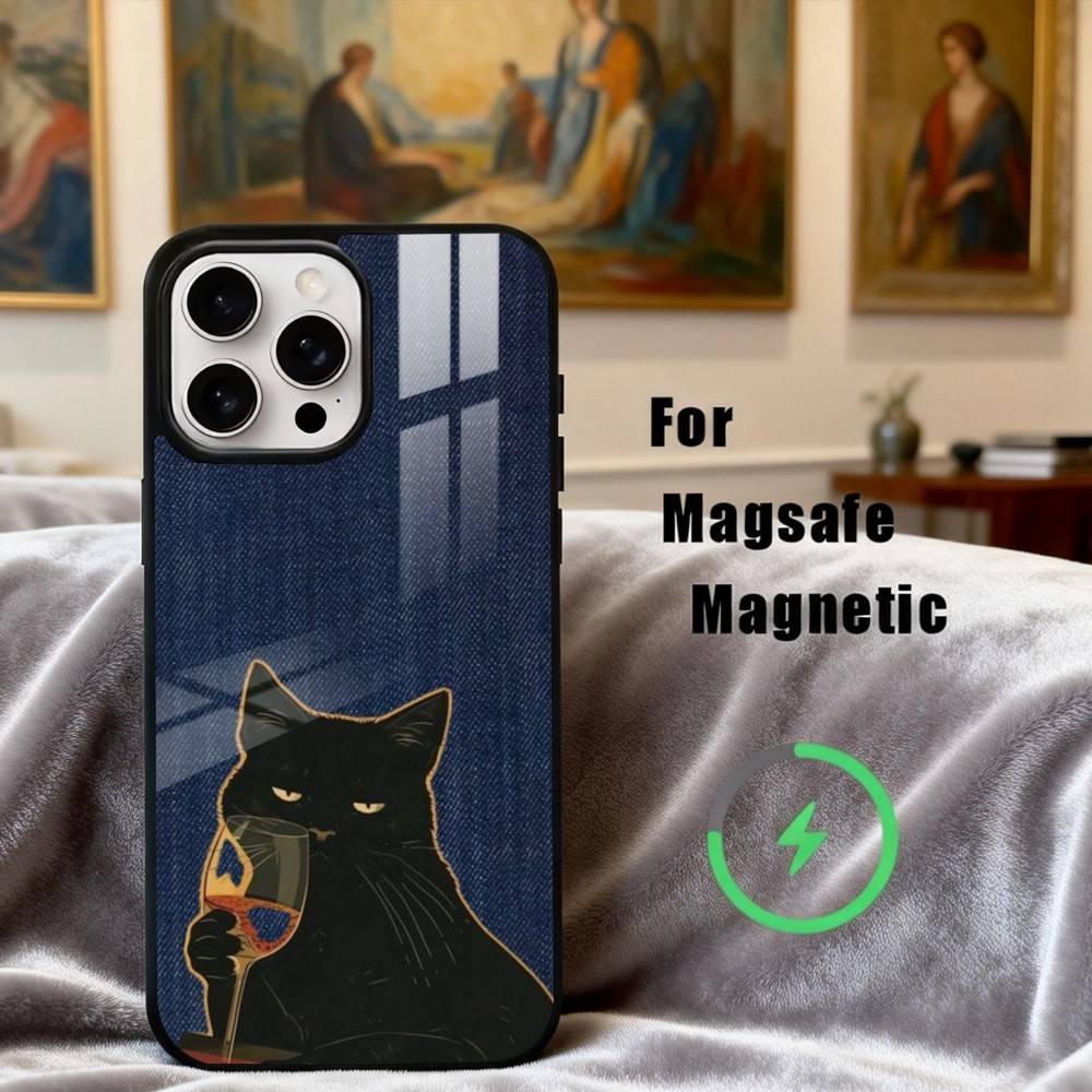 S-Striped C-Coffee Cat Phone Case For iPhone17,16,15,14,13,12,11 Plus,For Magnetic Wireless Charge Cover iphone16e