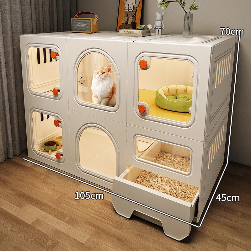 Vila integrată pentru pisici cu toaletă pentru apartamente mici – Casuță compactă pentru pisici cu o cameră și hol