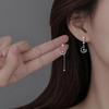 Asymmetric Moon & Tassel S925 Silver Earrings - Light Luxury Niche Design for Women