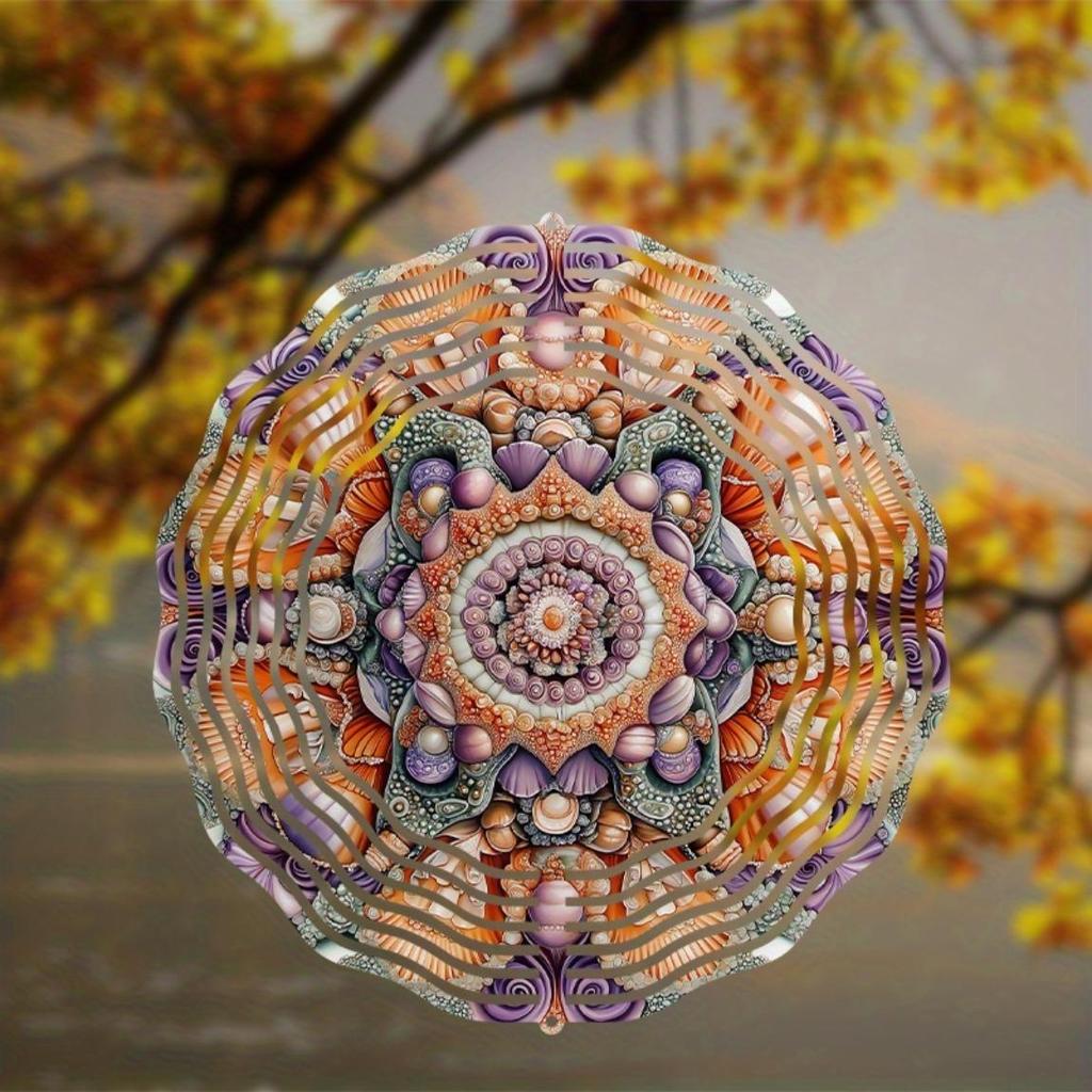 Lasergeschnittene Muschel Metall Windspiel Lebhaftes Lila Orange Gelb Gartenkunst Dekor 360 Drehbarer Haken zum Aufhängen Innen Außen Balkon