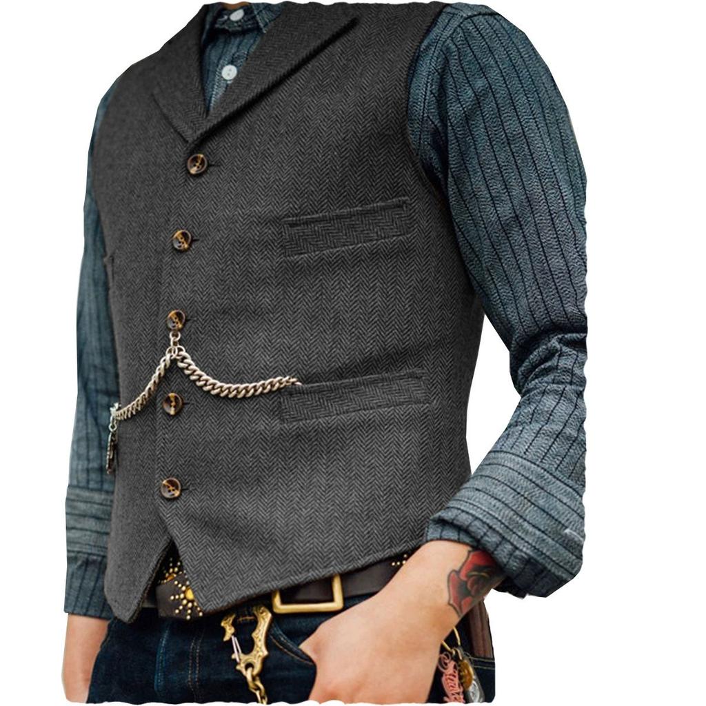 Wool Tweed Men's Suits Vest for Groomsmen Wedding Lapel Casual Slim Business Vests Sleeveless Waistcoat Male Gilet Homme Vests