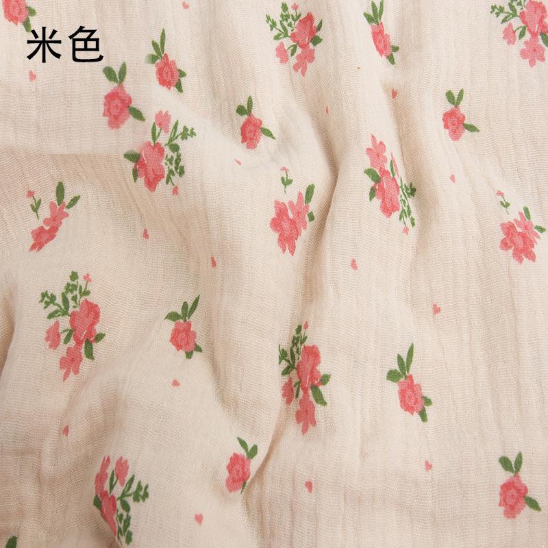 135x100cm Small Floral Double Gauze Cotton Sewing Texture Crepe Fabric, Making Home Wear Pajamas Cloth