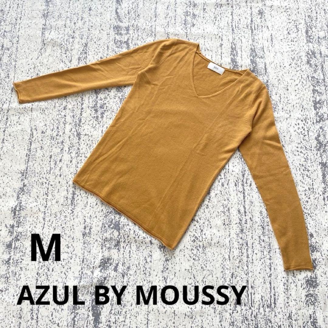 Azure by Mausie V-neck knit sweater M mustard long sleeve thin 970000