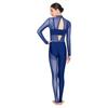 Womens Gymnastics Unitard Bodysuit Rhinestone Sheer Mesh Patchwork Cutout Back Full Body Jumpsuit Figure Skating Wear