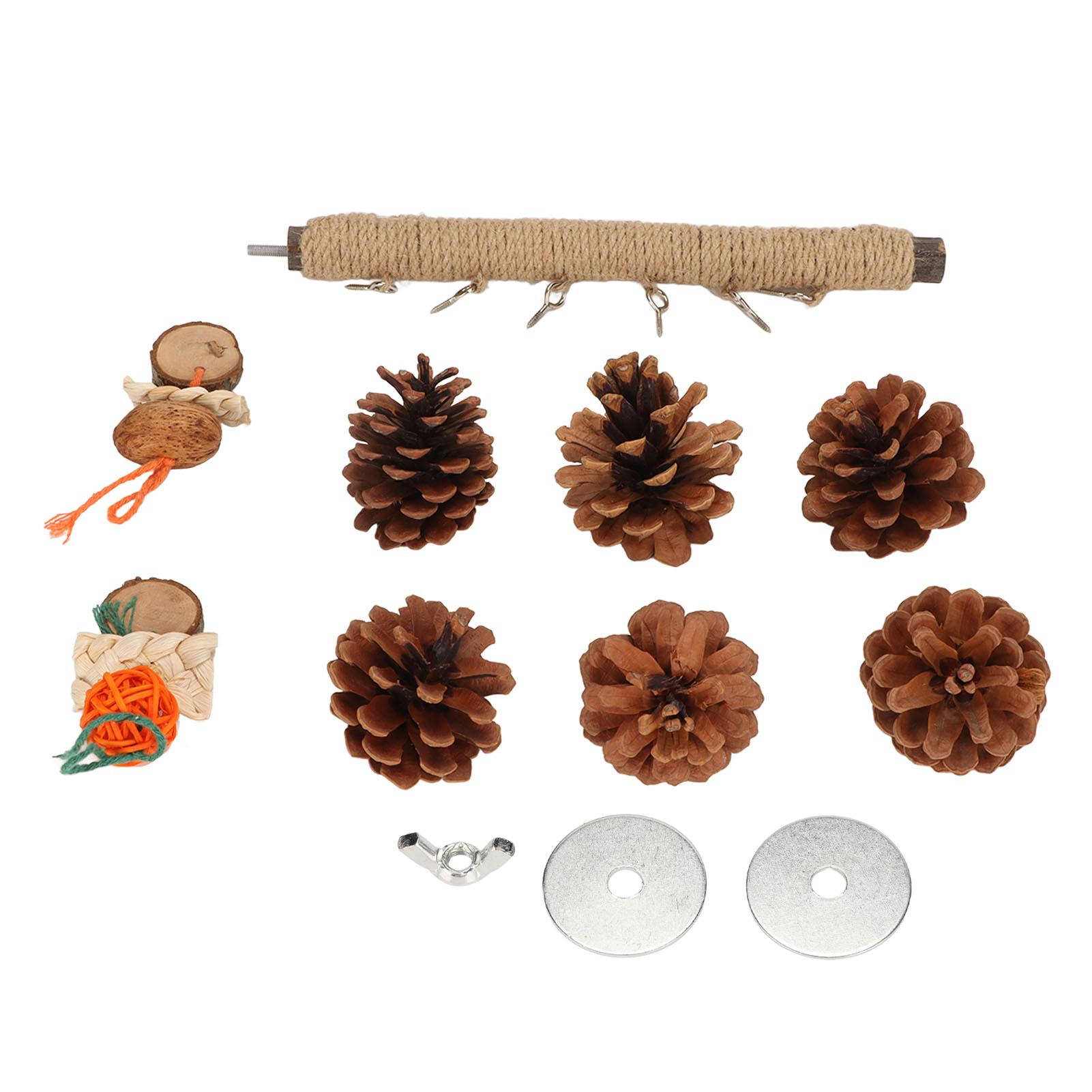 Pine Cones Stand Toy Rattan Balls Hemp Rope Weaving Wood   Perch for Small Birds Budgies Cockatiels