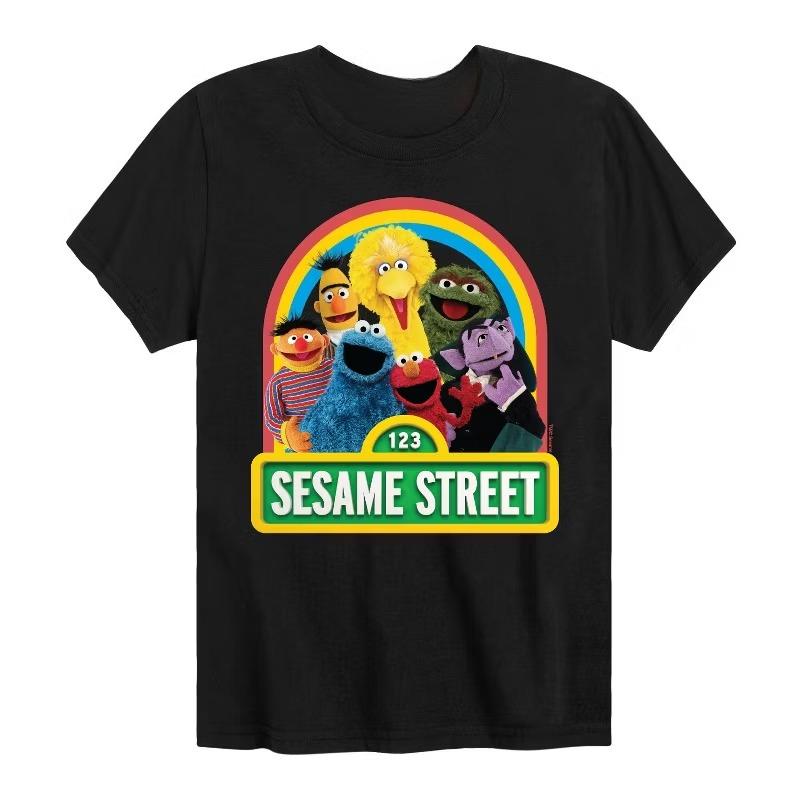 Sesame Street Womens Sesame Boys - Sesame Street - Group Elmo and Friends Short Sleeve Graphic T-Shirt S