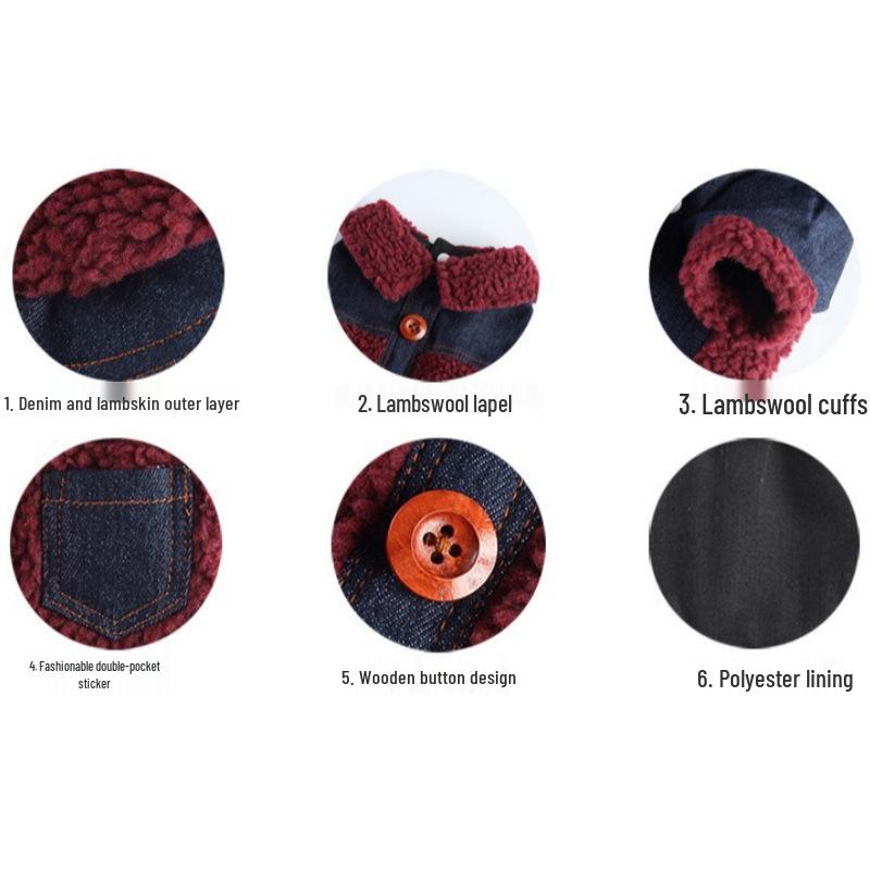 Pet Denim Jacket for Small Dogs & Cats - Winter Warm Velvet Button Vest