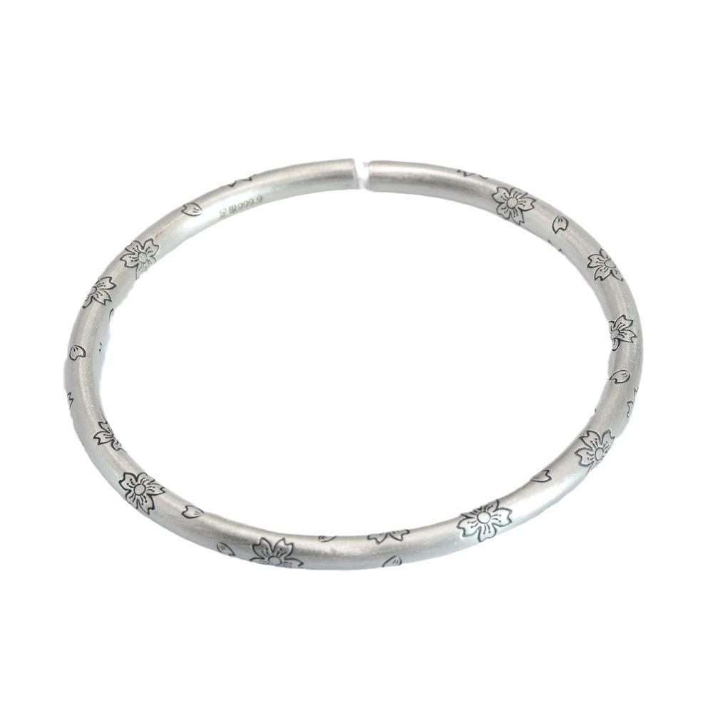Zuyin 9999 Retro Mattiertes Kirschblüten-Armband Offen Reines Silber Schlichte Kunst Massiv Mutter Freundin Geschenk Armband