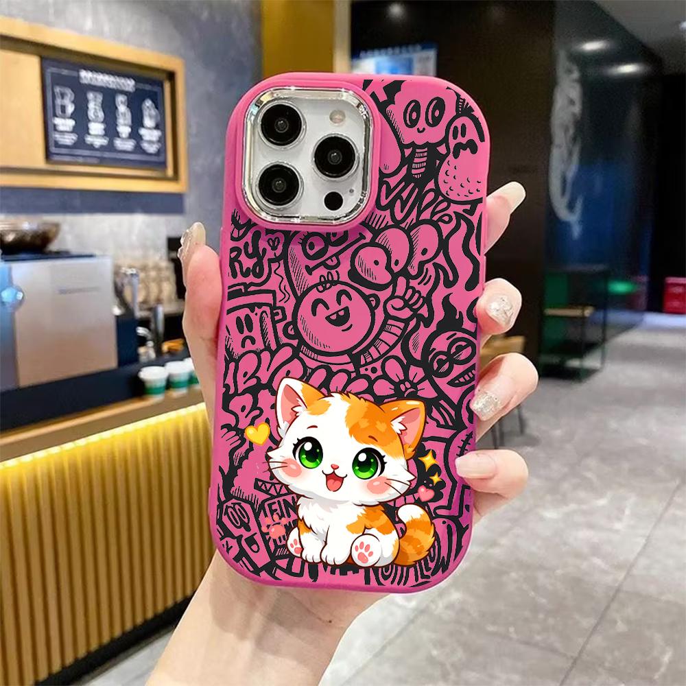 Phone case: 2D flat design suitable for iPhone 18 17 16 15 14 13 Pro protective case, couple style, orange and white kitten, Christmas and Halloween g