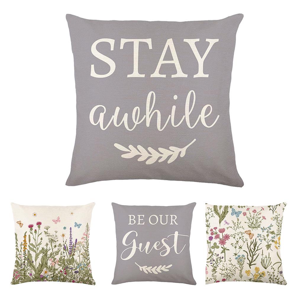 18 Inch Linen Pillowcase Spring Flower Printed Design Without Core
