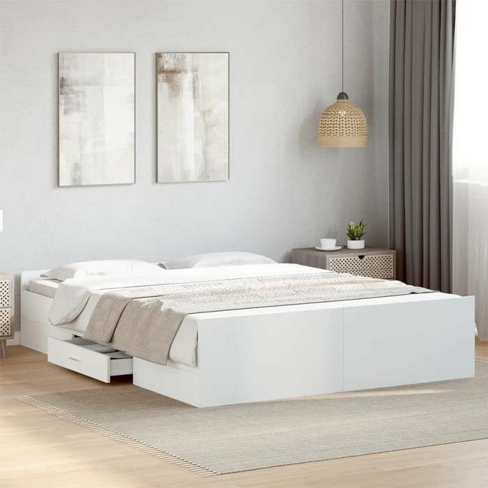 VidaXL Cadre de lit avec tiroirs blanc 150x200 cm bois d'ingénierie, lit, lit de rangement, cadre de lit double, lit double 3280286