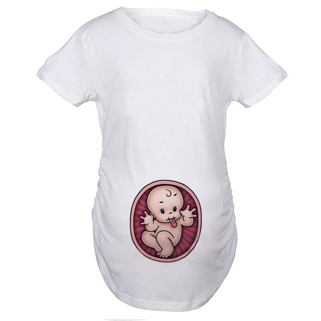 Summer Casual Loose Maternity Clothes Funny Kids Print Short-sleeved Top