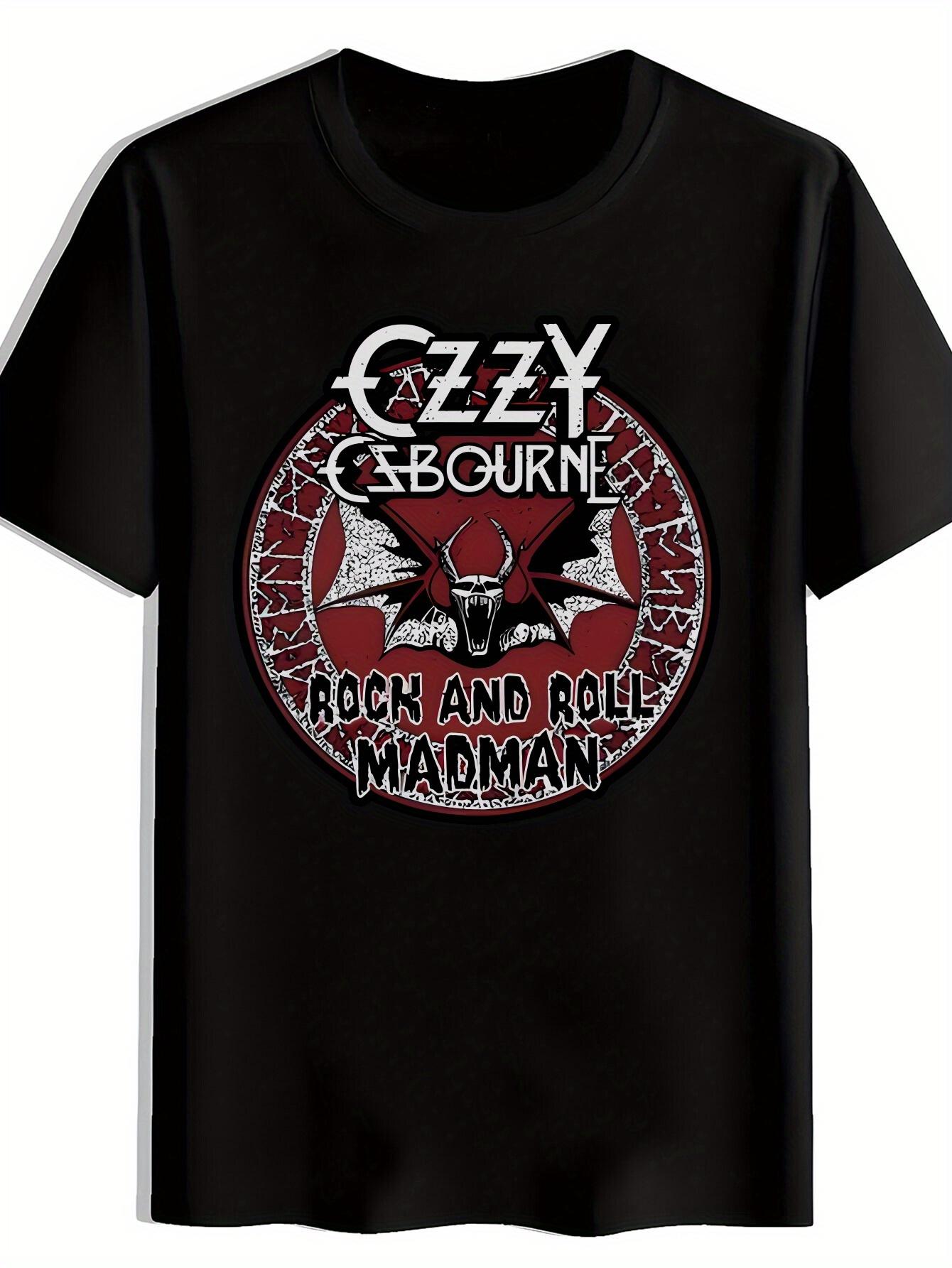 

Vintage Rock Band Graphic T-shirt - Black Short Sleeve Round Neck Polyester Top with Ozzy Osbourne XXXL