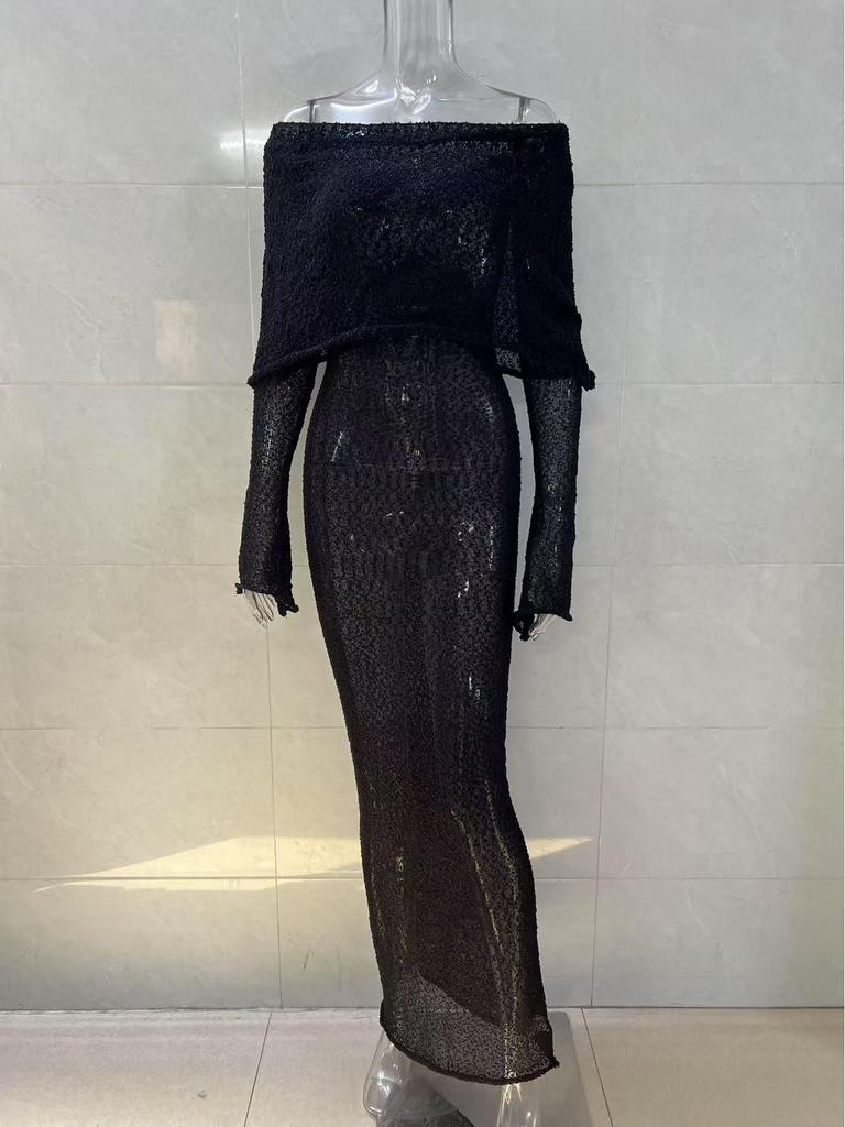 2025 European & American Long Sleeve Off-the-Shoulder Beach Dress