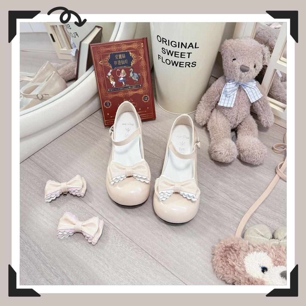 Cute and elegant princess style lolita shoes round head bow lo shoes daily middle heel Mary Jane shoes