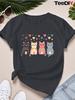 New Cute Cartoon Striped Cat Design Tshirt with Round Neck Short Sleeved Casual Wear Tshirt Colorful Casual Wear Women Tshirt