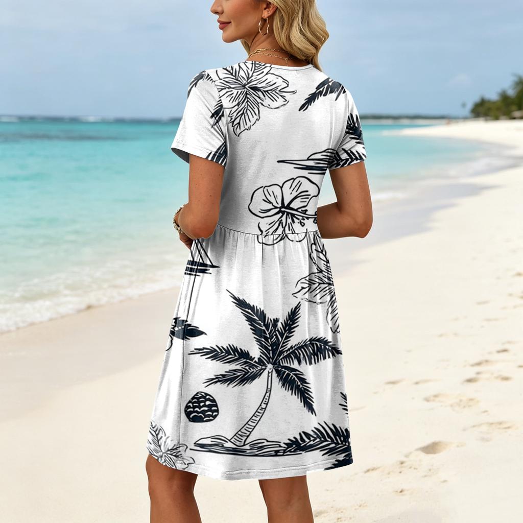 Dresses For Women Short Sleeve O Neck Casual Dresses Waist Maternity Dress With Pockets