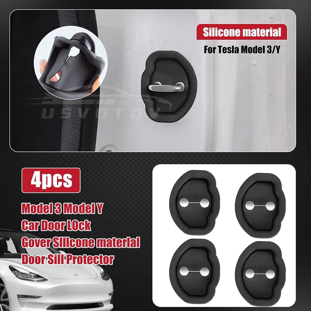 4PCS Car Door Shock Absorber For Tesla Model 3/Y/X/S Flexible Car Door Lock Protector Silicone Car Door Lock Latches Cover