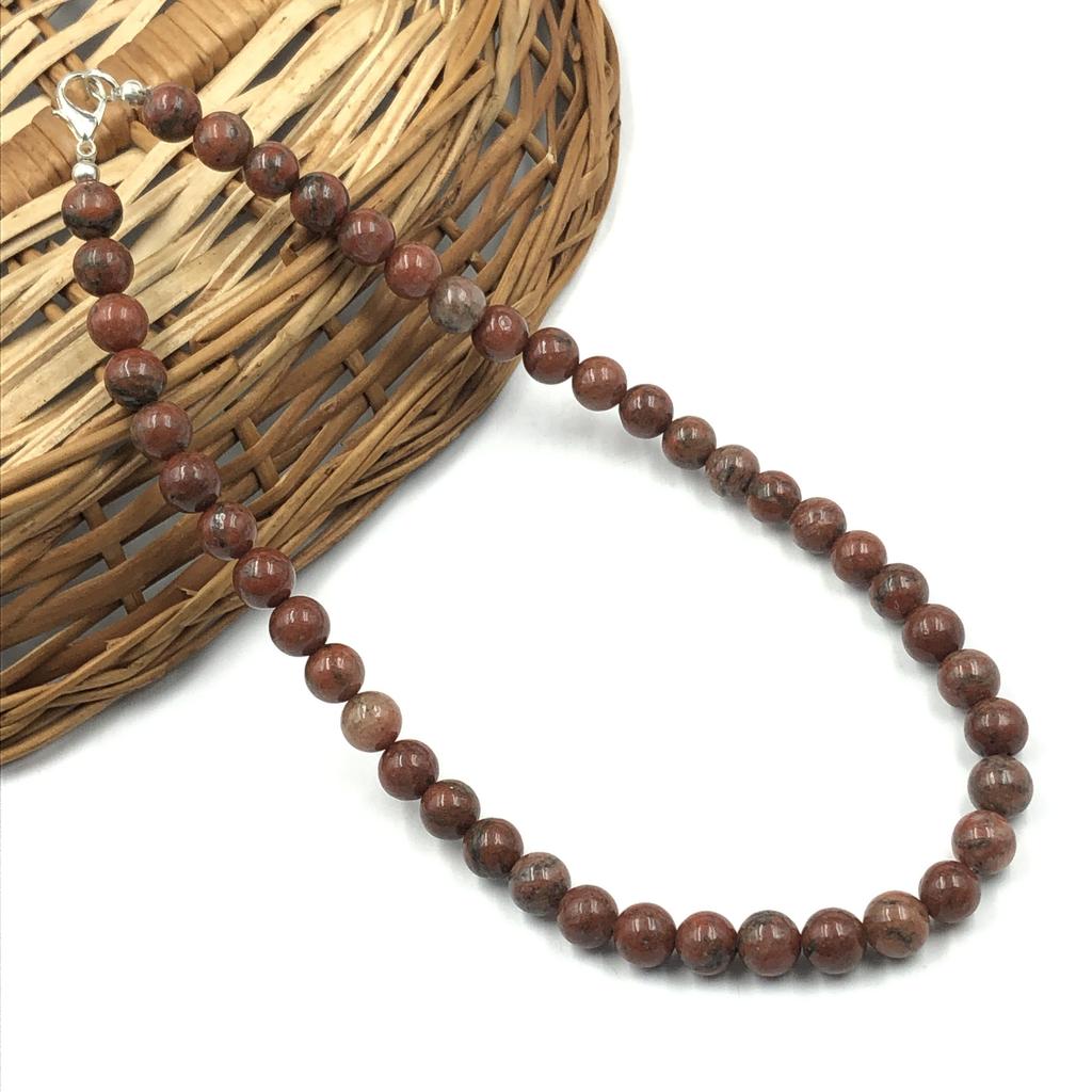 Colar de Pedras Naturais de Jaspe Vermelho 8mm Redondo 17-21" Gargantilha Feita à Mão Para Presente de Aniversário 8BN-29