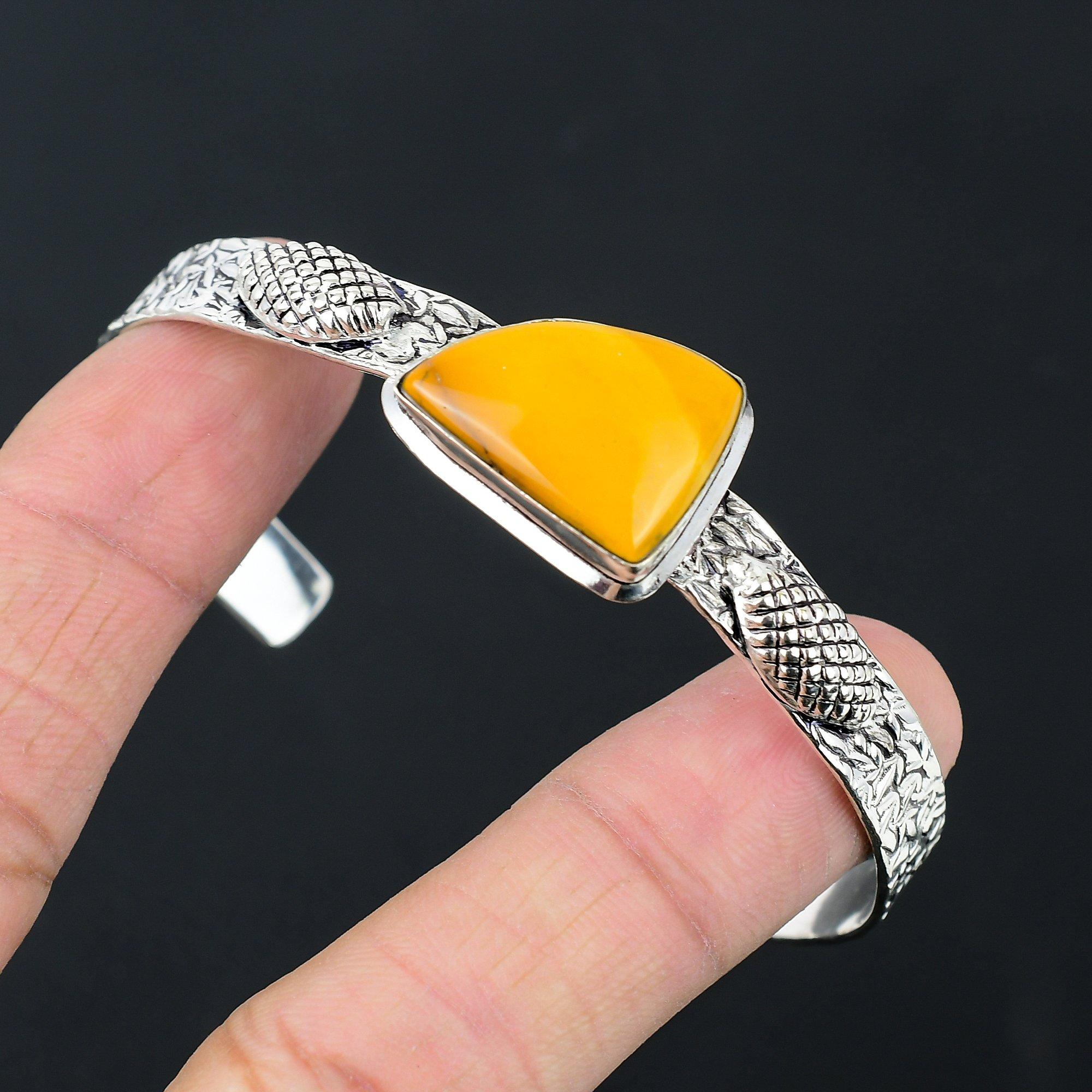 

925 Sterling Silver Natural Mookaite Anniversary Handcrafted Boho Bangle Jewelry Adjustable