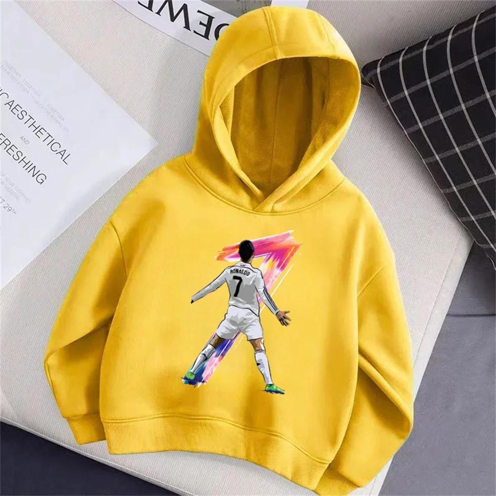 Podzim Zima Ronaldo Potištěné Mikiny Módní Ležérní Teplé Sportovní Dlouhý Rukáv Dětské Chlapecké a Dívčí Dětské Unisex Mikiny s Kapucí