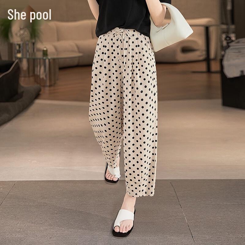 Women s High-Waisted Polka Dot Wide-Leg Cropped Pants M