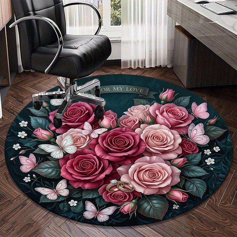 Roses And Berries Design round carpet Chair cushion Round Entryway Rug, Soft Round Rugs for Living Room, Bedroom, Circle Carpet decor gifts
