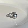 Genuine White Grey Pearl Open Ring for Women Wedding Zircon  Sterling Silver Rings Fine  Girl Birthday Gift