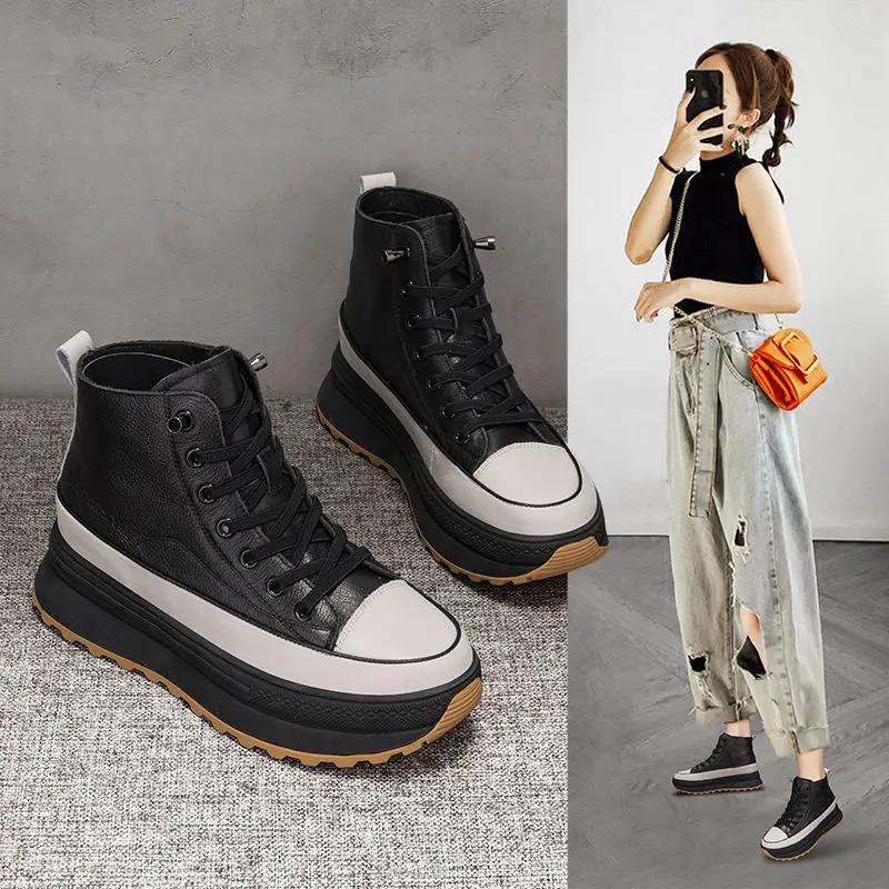 Ankle Boots for Women with Laces Booties High Platform Lace-up Woman Short ShoesChunky Footwear Comfortable and Elegant Y2k Hot