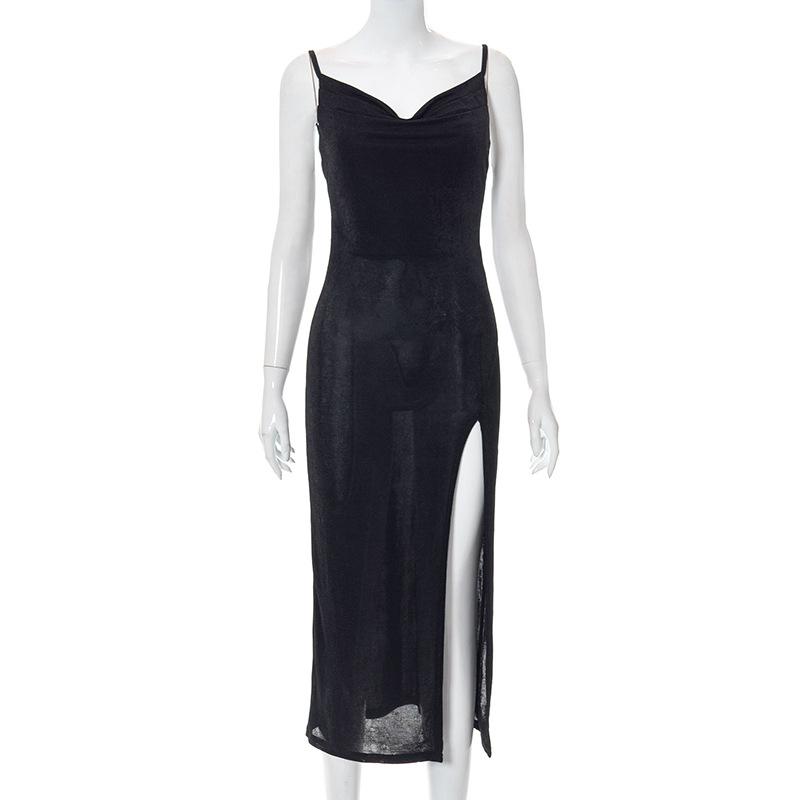 QICED Women's Spring Solid Color Halter Neck Swing High Waisted Spice Girl Dress