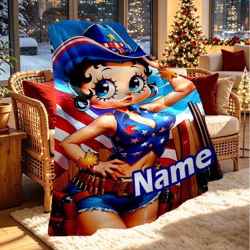 Custom Name Personalized Betty Boop Print Blanket, Home Decor, Bedroom, Sofa, Camping, Couch, Gifts for Birthday Christmas