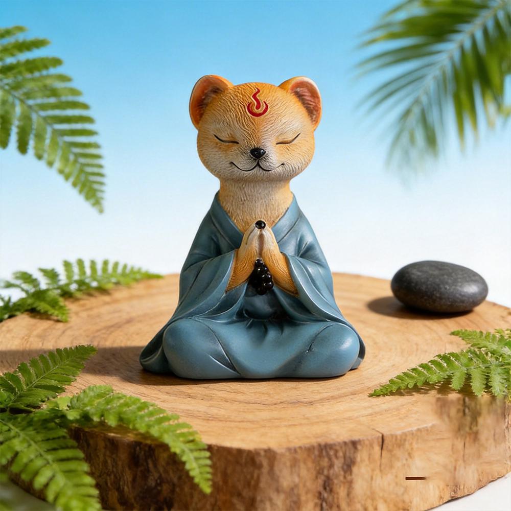 Hot Sales Animal Resin Crafts Sitting Meditation White Fox Meditation Garden Bonsai Decoration Courtyard Landscaping Decoration