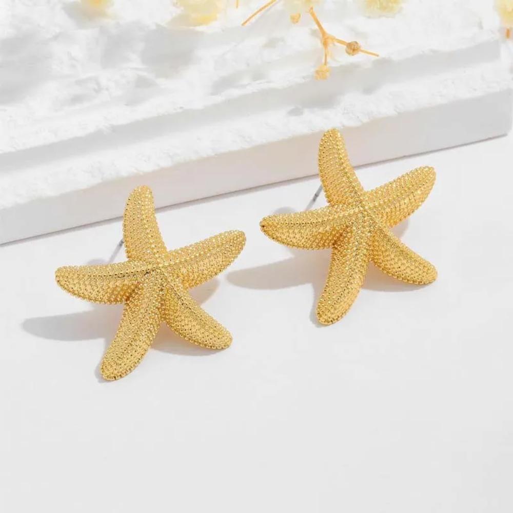 Gold Plated Starfish Stud Earrings, Exquisite Small Star Earrings, Summer Beach Daily Jewelry for Women