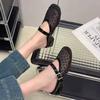 Fashion Spring New Baotou Slippers Women's Fashion Round Head Shallow Mouth Mesh Cloth Breathable One Word Belt Mid-heel Sandals
