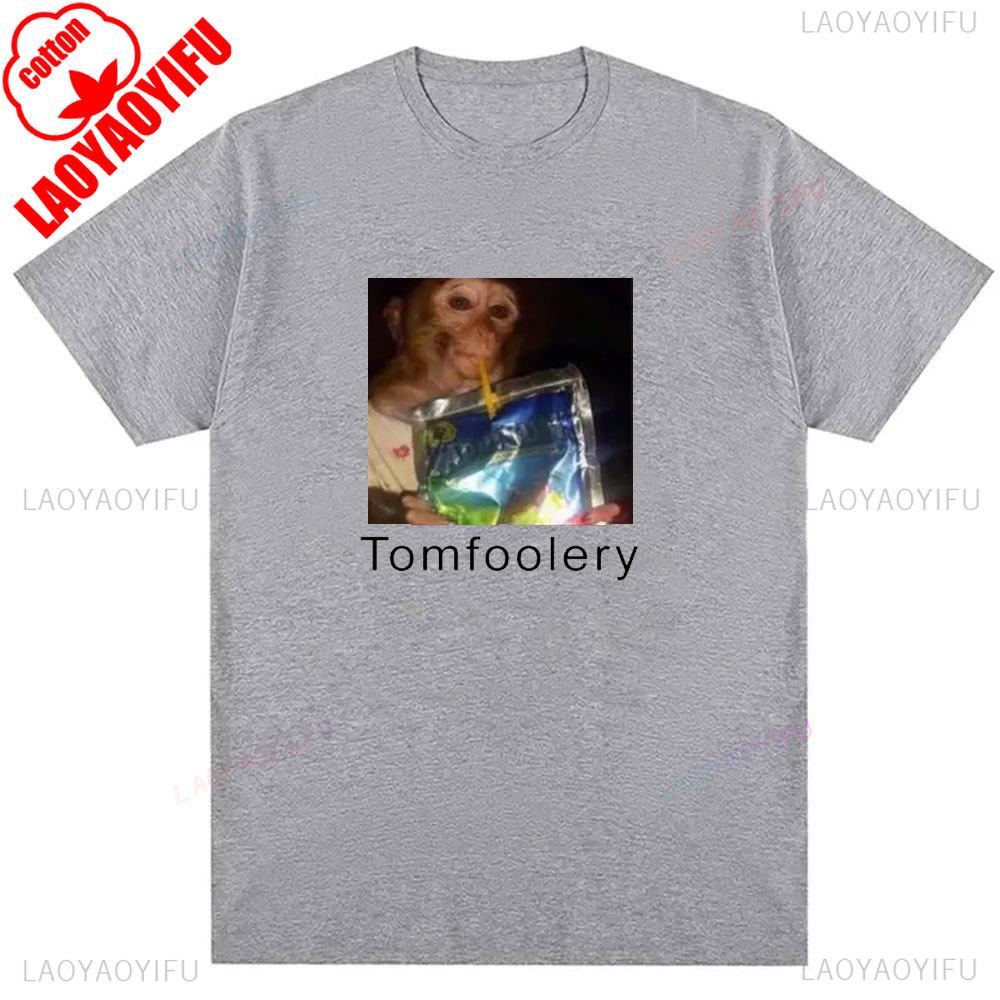Tomfoolery Monkey Drinking Meme Shirt Funny Monkey Meme Tshirt Tomfoolery Meme Tee Funny Tiktok Gen Z Shirt Summer Cotton Tops