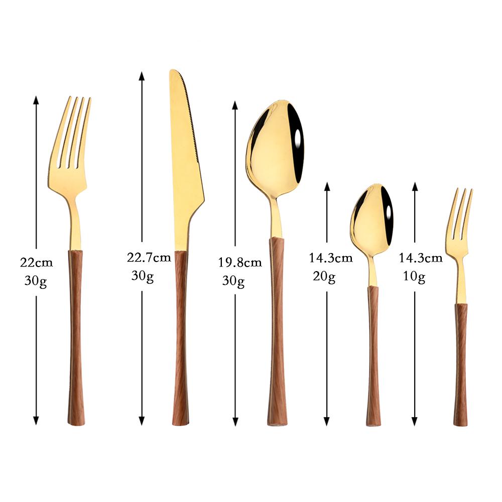 5Pcs Imitation Wooden Handle Dinnerware Cutlery Set Stainless Steel Tableware Western Knife Fork Spoons Silverware Flatware
