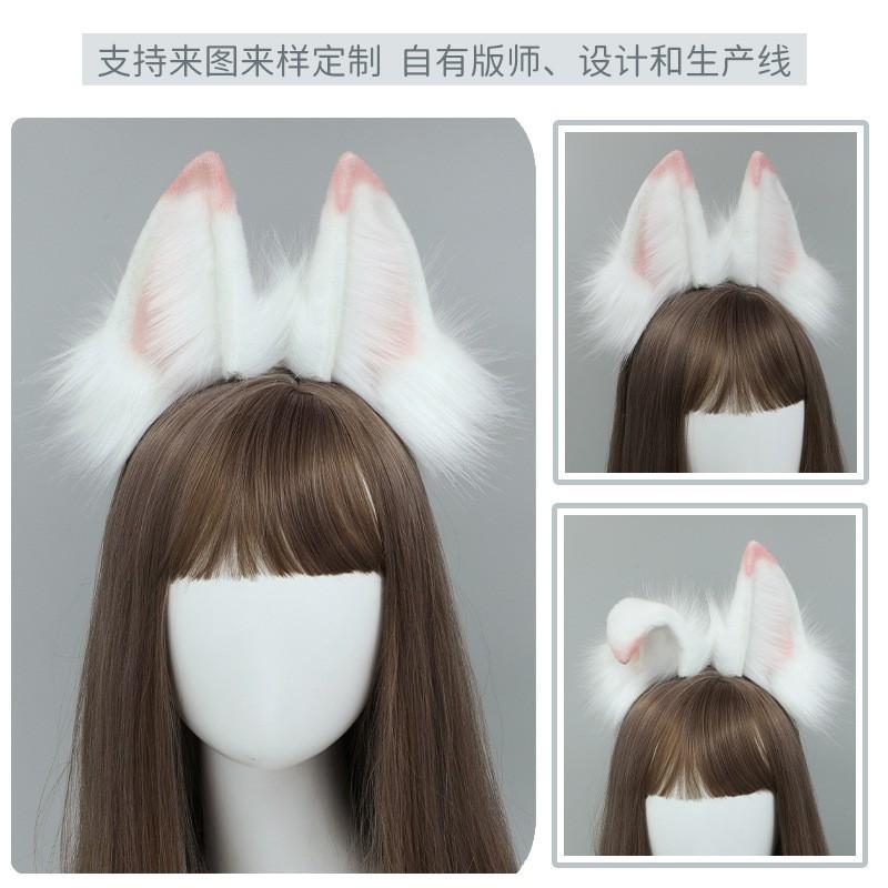 Fluffy Fox Ear Headband With Floral Hairpin Cosplay Anime Convention Hanfu Costume Accessory